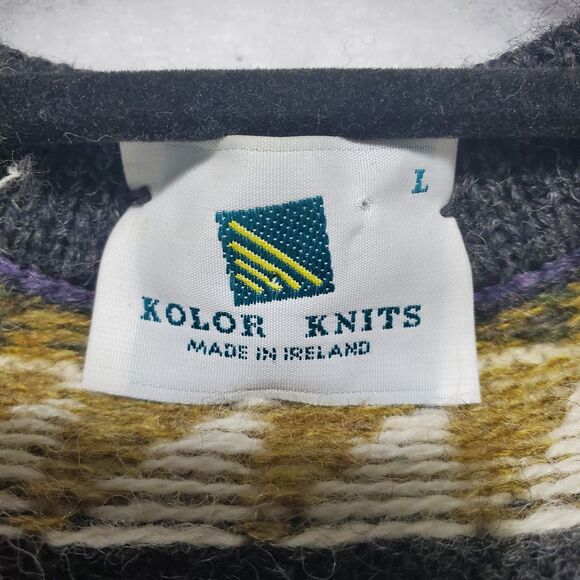 L Ireland Kolor Knits Wool Vest Sawtooth Vintage Button Cardigan Stripes Grandma - Picture 4 of 9